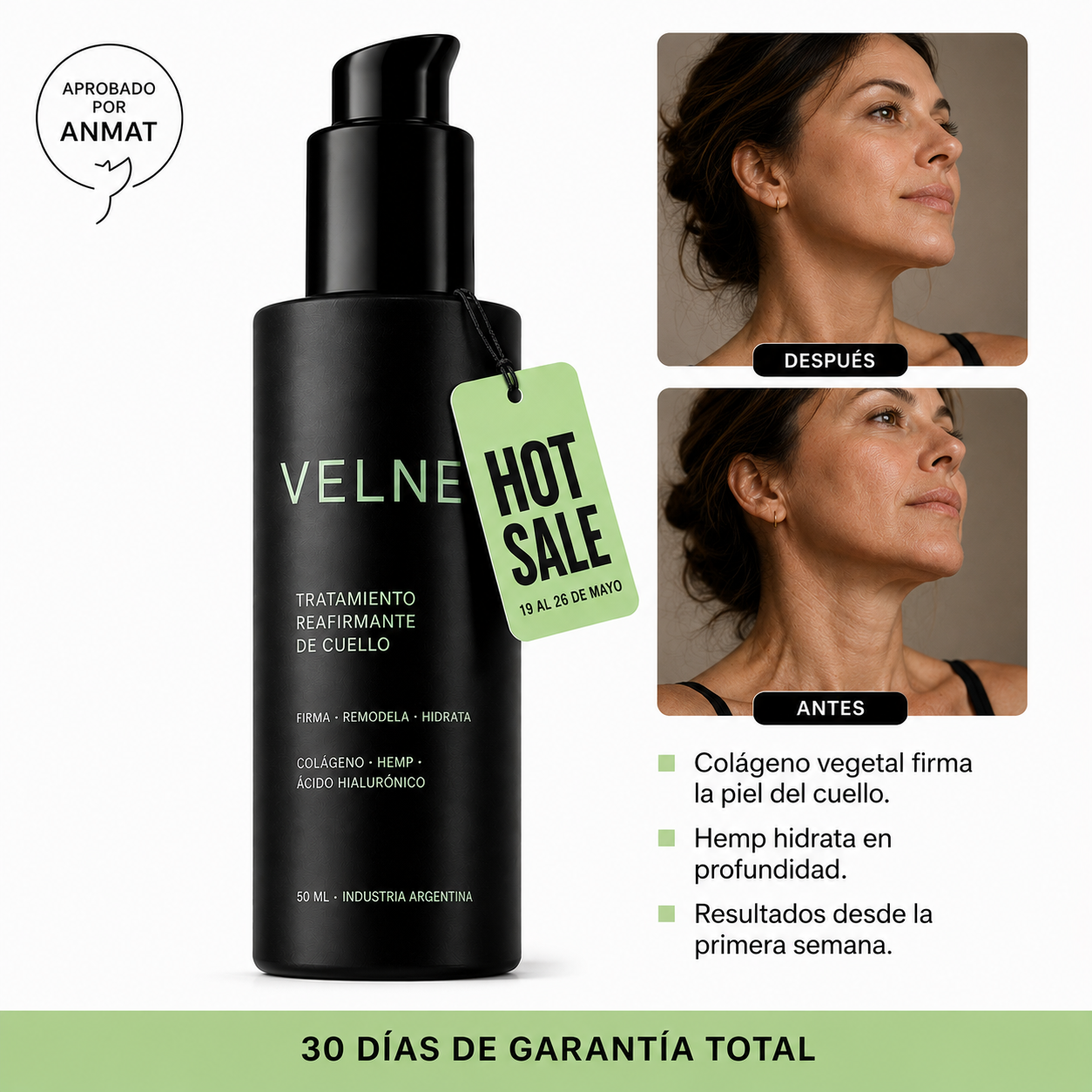Tratamiento reafirmante para el cuello con colágeno y cáñamo